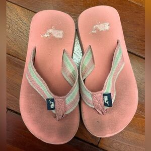 Vineyard Vines Coral Flip Flops with Striped Straps